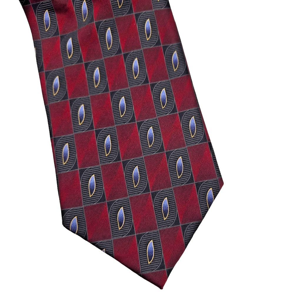 COLOURS ALEXANDER JULIAN Red‎ Black Blue Geometric Silk Necktie Tie 57 x 3.87"